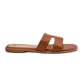 Flade flip-flops til kvinder med udskæringer, brun, Fiviama