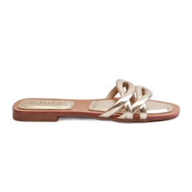 Øko-læderflip-flops til kvinder med flad hæl, guld Moldela gylden