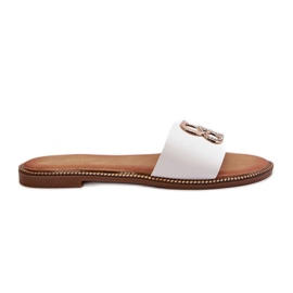 Dame-flip-flops med øko-læderdekoration på flade hæle, hvid Sadria