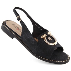 Komfortable sandaler med dekoration S.Barski W OLI256A, sort