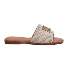 Flade flip-flops til kvinder med fletning og dekoration, hvid omenna