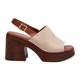Vinceza Beige damesandaler lavet af øko læder med massive hæle og platform Beige Meeyah