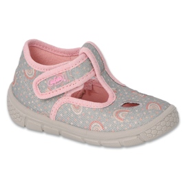 Befado børnetøfler med velcro 630P013 grå og pink