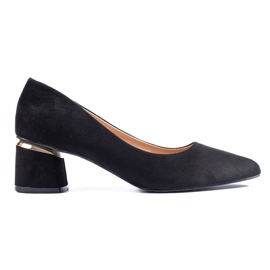 Suede sorte lavhælede pumps