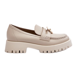 Lædersko Mokkasiner Med Bamse CheBello 4291 Lys Beige