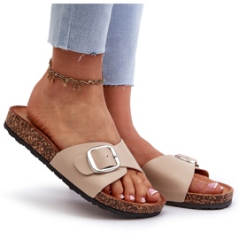 Kvindeflip-flops på korkplatform med spænde, beige moaxi