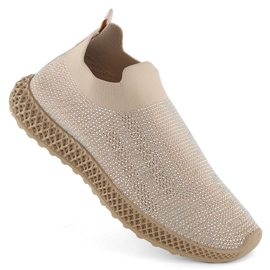 S.Barski Slip-on sportssko til kvinder med zirkoner, beige D&amp;A TW121