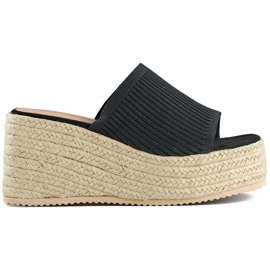 Sorte espadrille flip-flops med høj kile