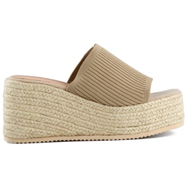 Beige espadrille flip-flops med høj kile