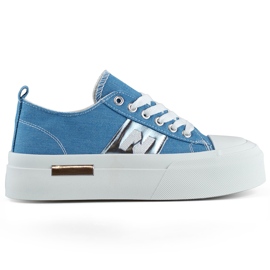 Moderigtige denimsneakers til kvinder med en tyk platformsål blå