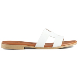 Kvinders hvide læderflip-flops, klassiske hvide læderflip-flops