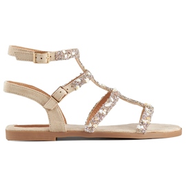 Beige gladiatorsandaler til kvinder med dekorative sten