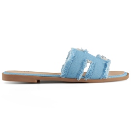 Dame denim flip-flops med flad sål blå