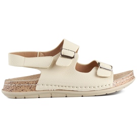 Komfortable beige damesandaler med velcrolukning