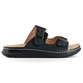 Komfortable sorte flip-flops til kvinder med to spænder og en læder indersål