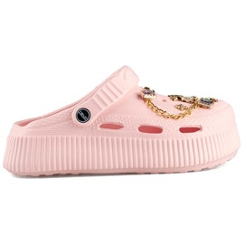 Pink flip-flops med tyk sål og dekorationer lyserød