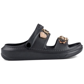 Gummi lette sorte flip-flop sandaler til kvinder med dekorative elementer