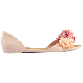 Kvinders beige åbne ballerinasko med blomster
