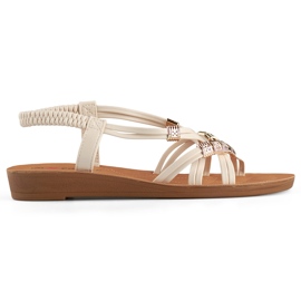 Beige damesandaler med gulddekoration