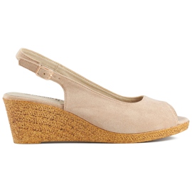 Beige kilesandaler, komfortable højhælede sandaler