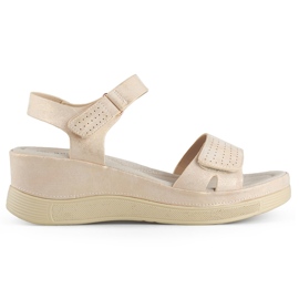 Beige damesandaler med velcrojustering