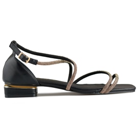 Elegante lavhælede damesandaler med cubic zirconia sort