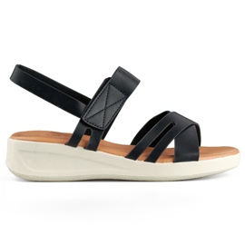 Sorte komfortable velcro-sandaler til kvinder med lav kile