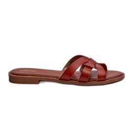 Flip-flops med flad hæl til kvinder lavet af øko-læder, brun Rosalini