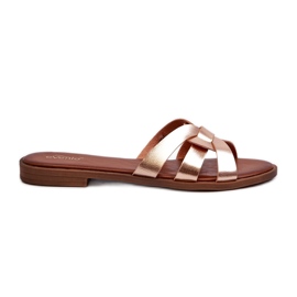 Flip-flops med flad hæl til kvinder lavet af øko-læder, Golden Rosalini gylden