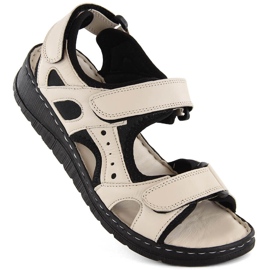 Komfortable damesandaler i læder med velcro, beige Artiker 52C0294