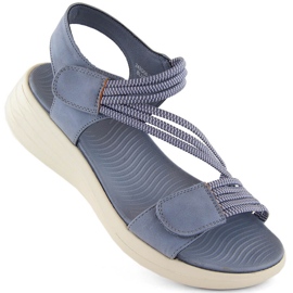 Komfortable sandaler til kvinder med velcro og elastik, blå eVento 7056