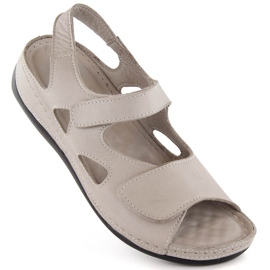 Damesandaler i læder med velcro, lysegrå T.Sokolski L24-158