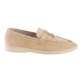 Kvinders beige ruskindsmokkasiner