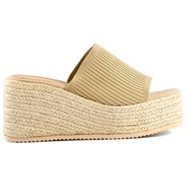 Espadrille flip-flops på høj kile med guldtråd gylden