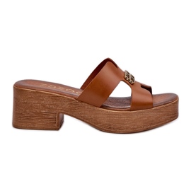 Zazoo 40412 elegante dameflip-flops i læder med gulddekoration, brun