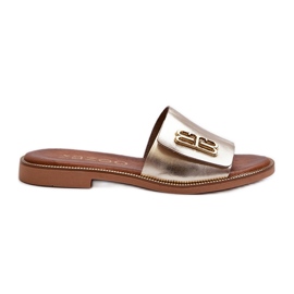 Zazoo 40384 Elegante læderflip-flops til kvinder, guld gylden