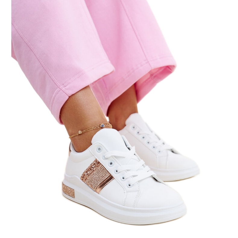 Hvide og lyserøde Giulia sneakers med rhinestones