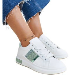 Hvide og grønne Giulia sneakers med rhinestones
