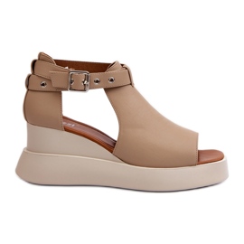 Jezzi Damesandaler på en platform og en kile lavet af øko læder, Beige Hloeli