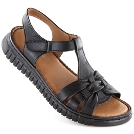Damesandaler i læder med velcro, sort Artiker 54C0812