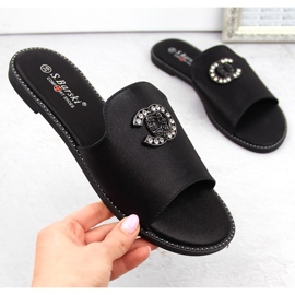 Komfortable dameflip-flops med zirkoner, sort S.Barski 050