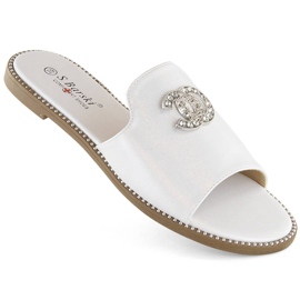 Komfortable flip-flops til kvinder med zirkoner, hvid S.Barski 050