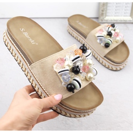Platform hjemmesko til kvinder med perler, beige S.Barski HY077