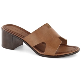 Brune højhælede flip-flops til kvinder Potocki 64300 i læder