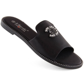 Komfortable flip-flops med rhinsten S.Barski W OLI258A, sort