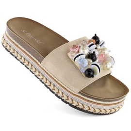 S.Barski W OLI260 beige platformsflip flops med perler