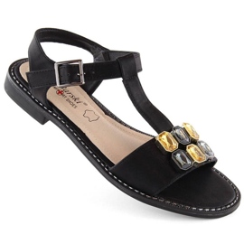 Komfortable sandaler med zirkoner S.Barski W OLI261A, sort