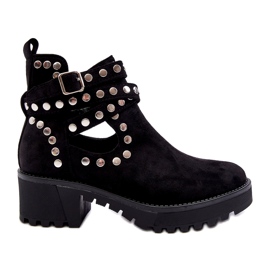 Ideal Shoes Dameankelstøvler i ruskind med dekorative nitter, sorte