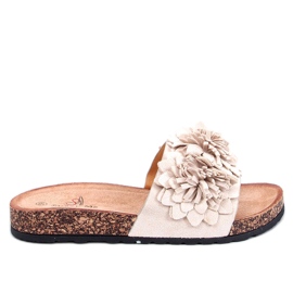 Sebill Beige korkflip-flops med blomster