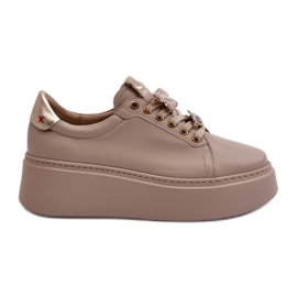 Dame læder sneakers med dekorationer CheBello 4292 Beige